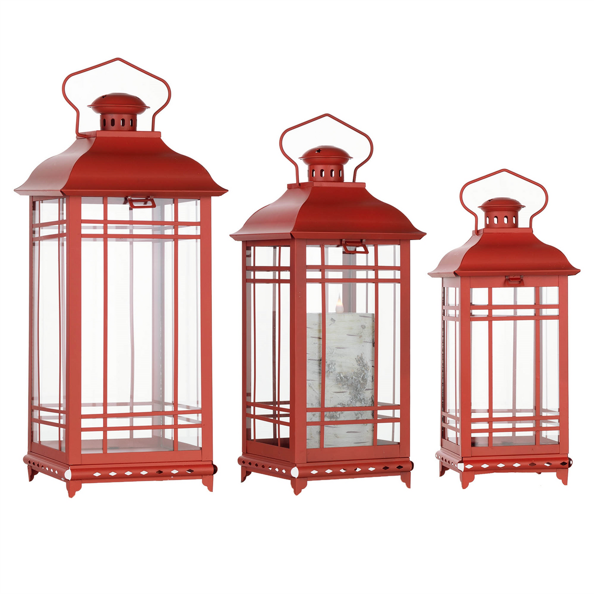 Traditional Red Metal Lantern (Set of 3) -Ship Only
