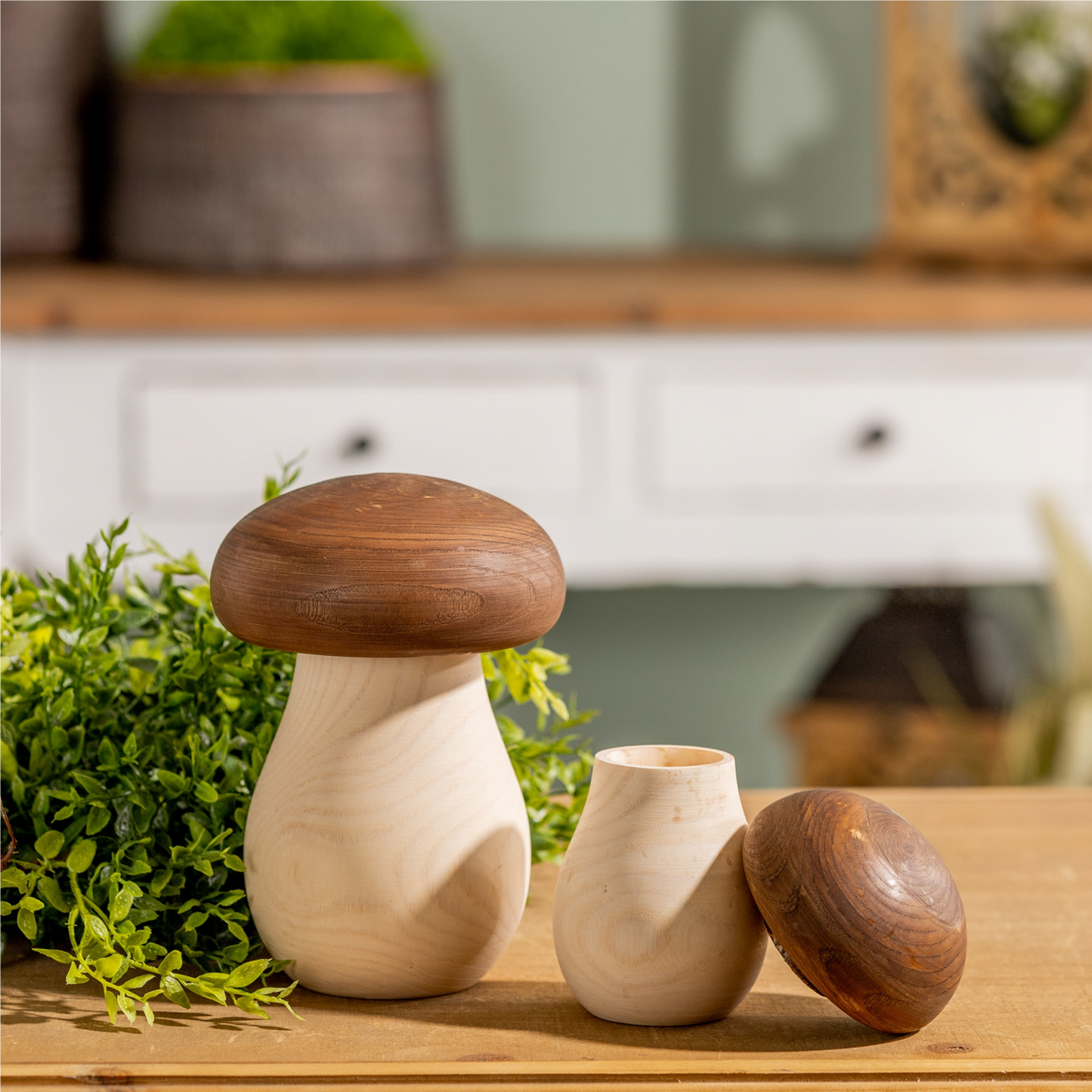 Mushroom Box (Set of 2) 5"H, 6.5"H Wood -Ship Only