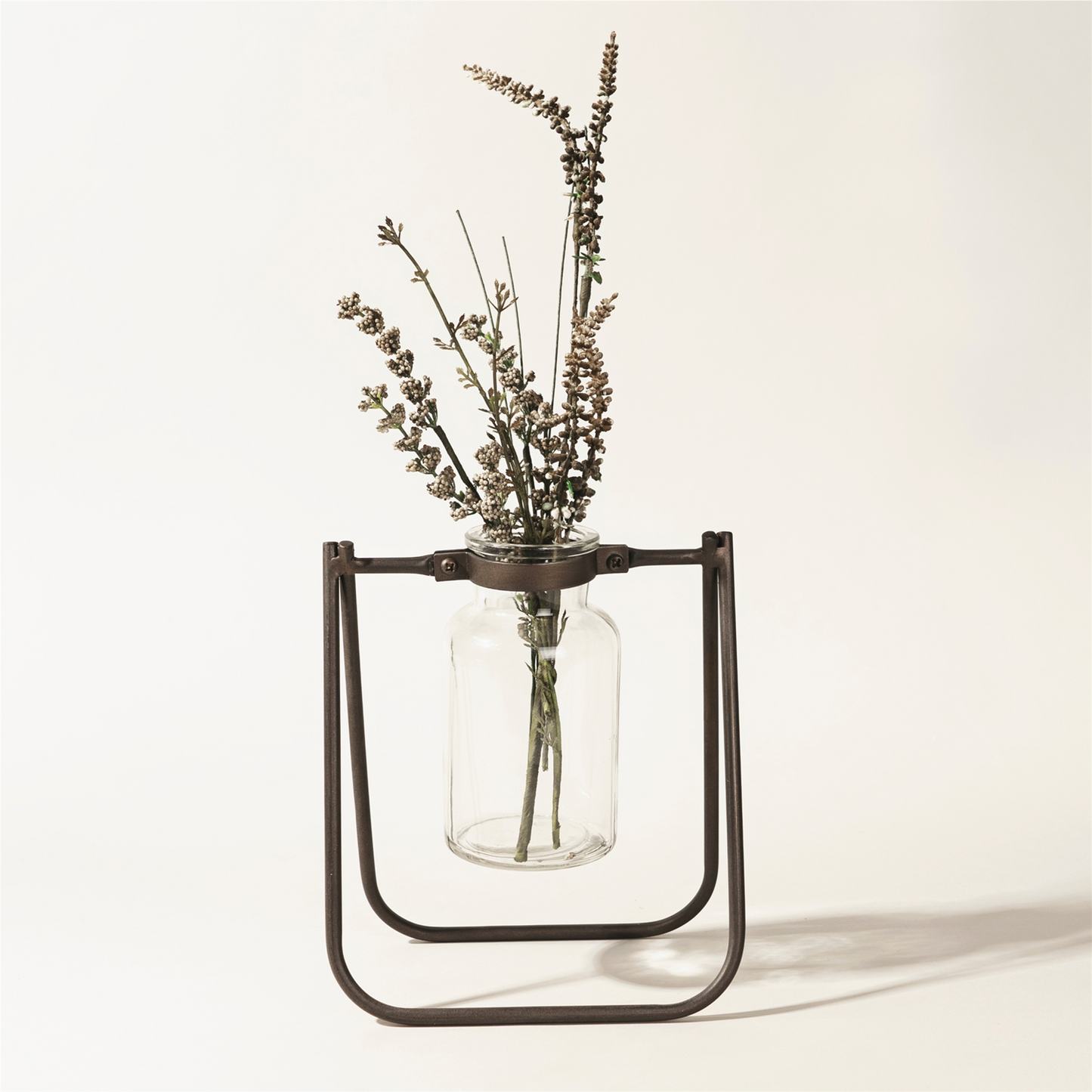 Hanging Glass Jar Vase with Metal Stand (Set of 2) -Ship Only