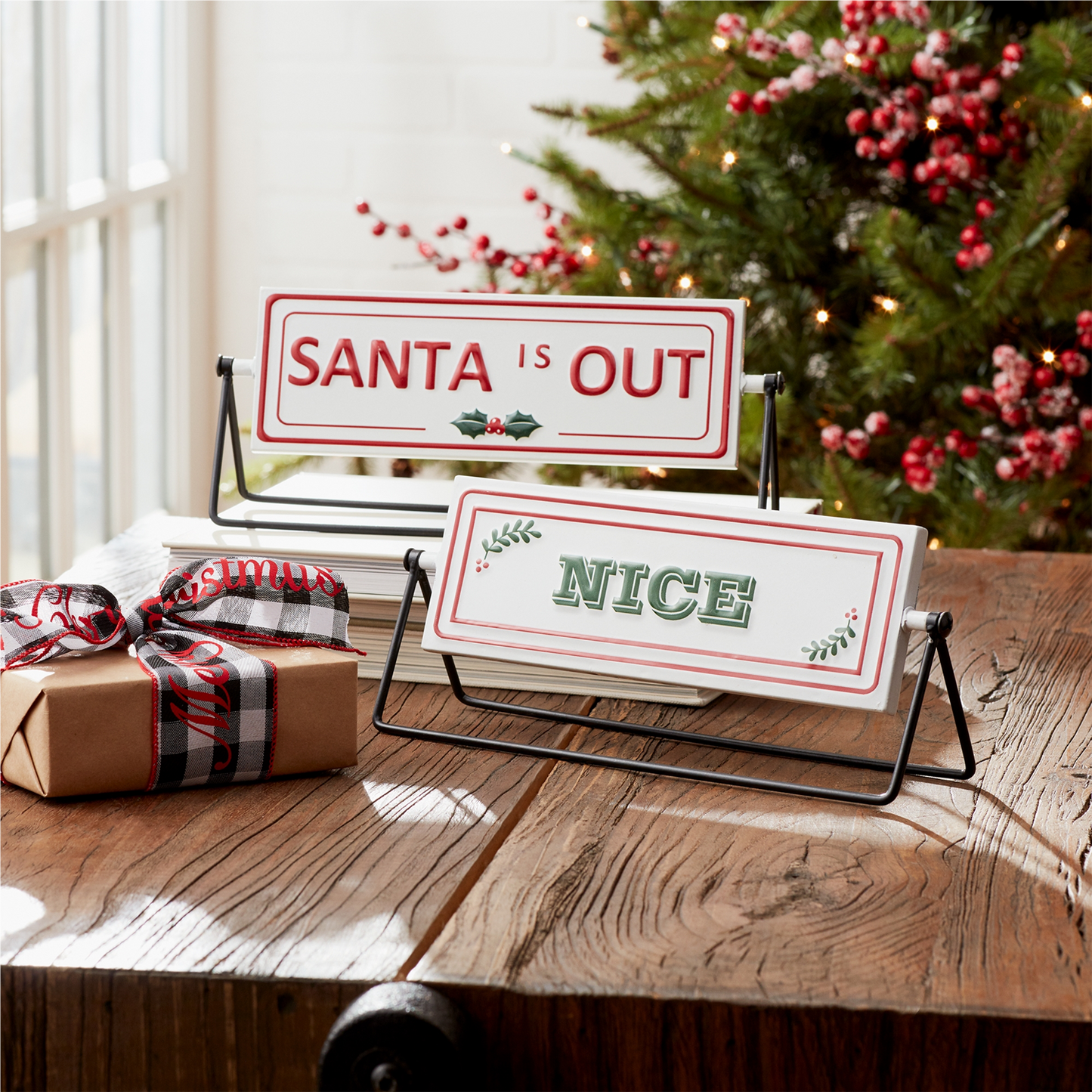 Reversible Christmas Sentiment Metal Table Sign (Set of 2) -Ship Only