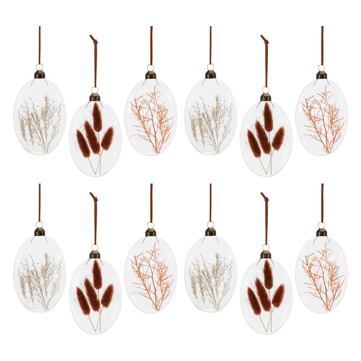Burgandy Dried Floral Glass Ornament (Set of 12) -Ship Only