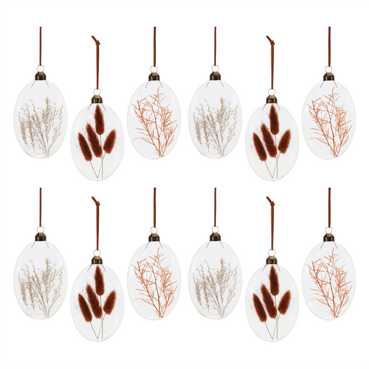 Burgandy Dried Floral Glass Ornament (Set of 12) -Ship Only