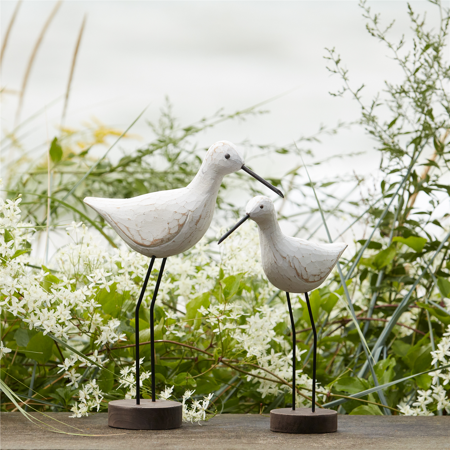 Carved Wood Sea Bird with Metal Stand (Set of 2) -Ship Only