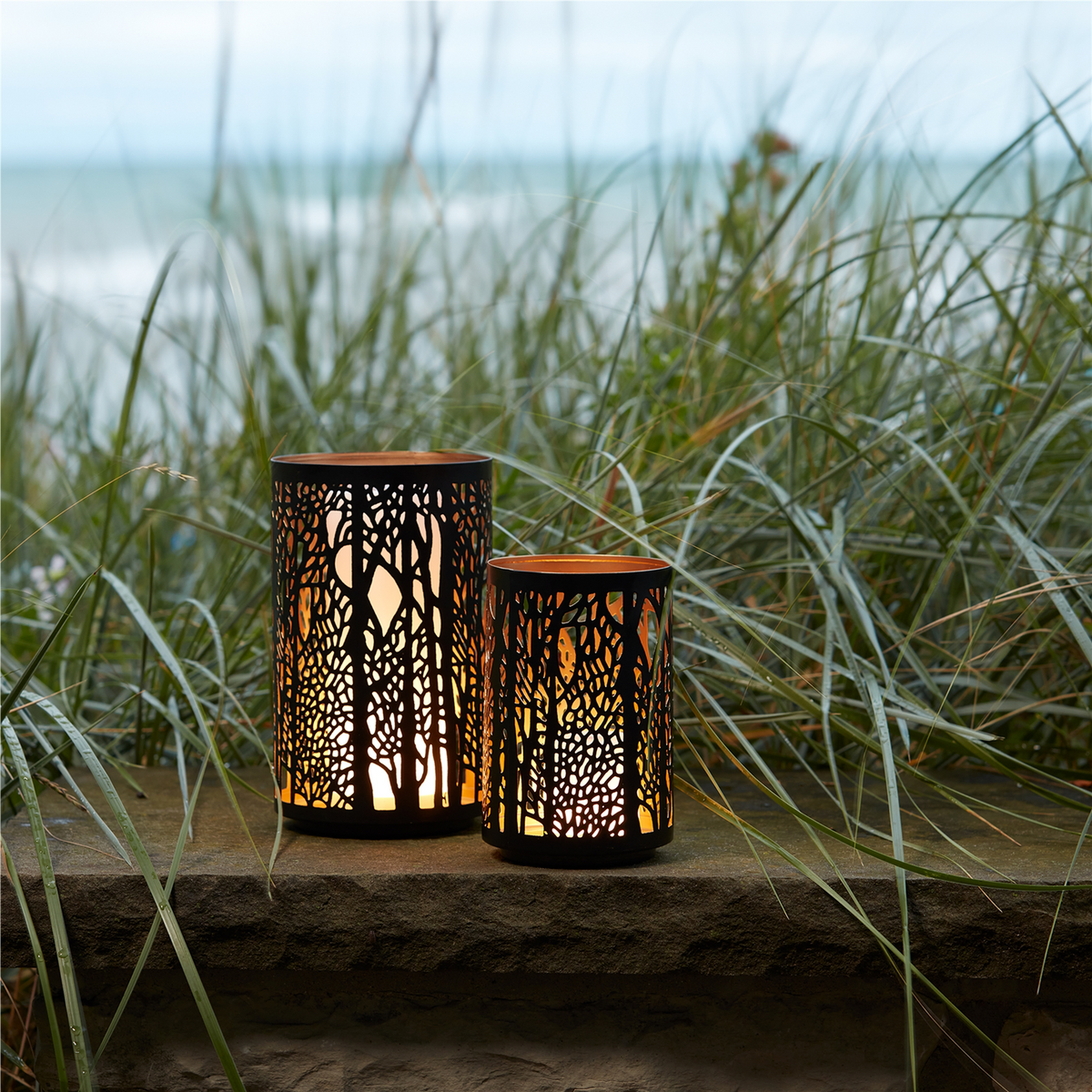 Forest Trees Punched Metal Candle Holder (Set of 2) -Ship Only