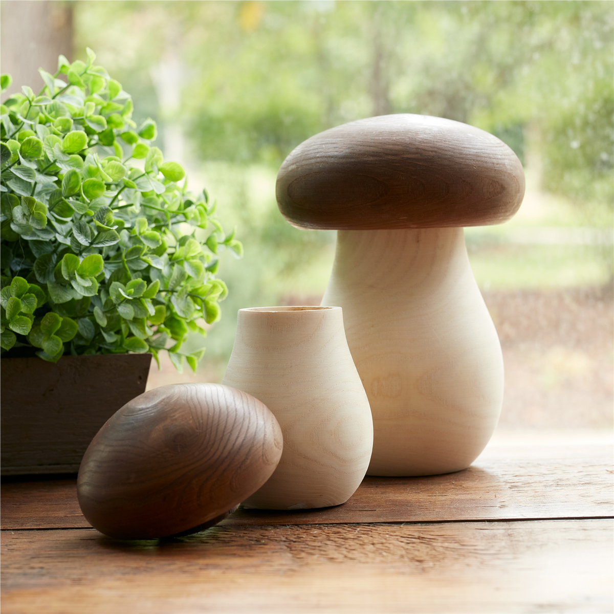 Mushroom Box (Set of 2) 5"H, 6.5"H Wood -Ship Only
