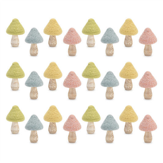 Felt Wood Mushroom Decor (Set of 24) -Ship Only