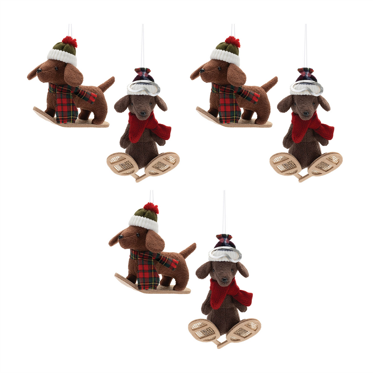 Plush Ski and Snowboard Dog Ornament (Set of 6) -Ship Only