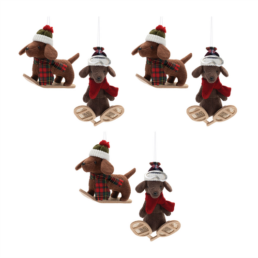 Plush Ski and Snowboard Dog Ornament (Set of 6) -Ship Only