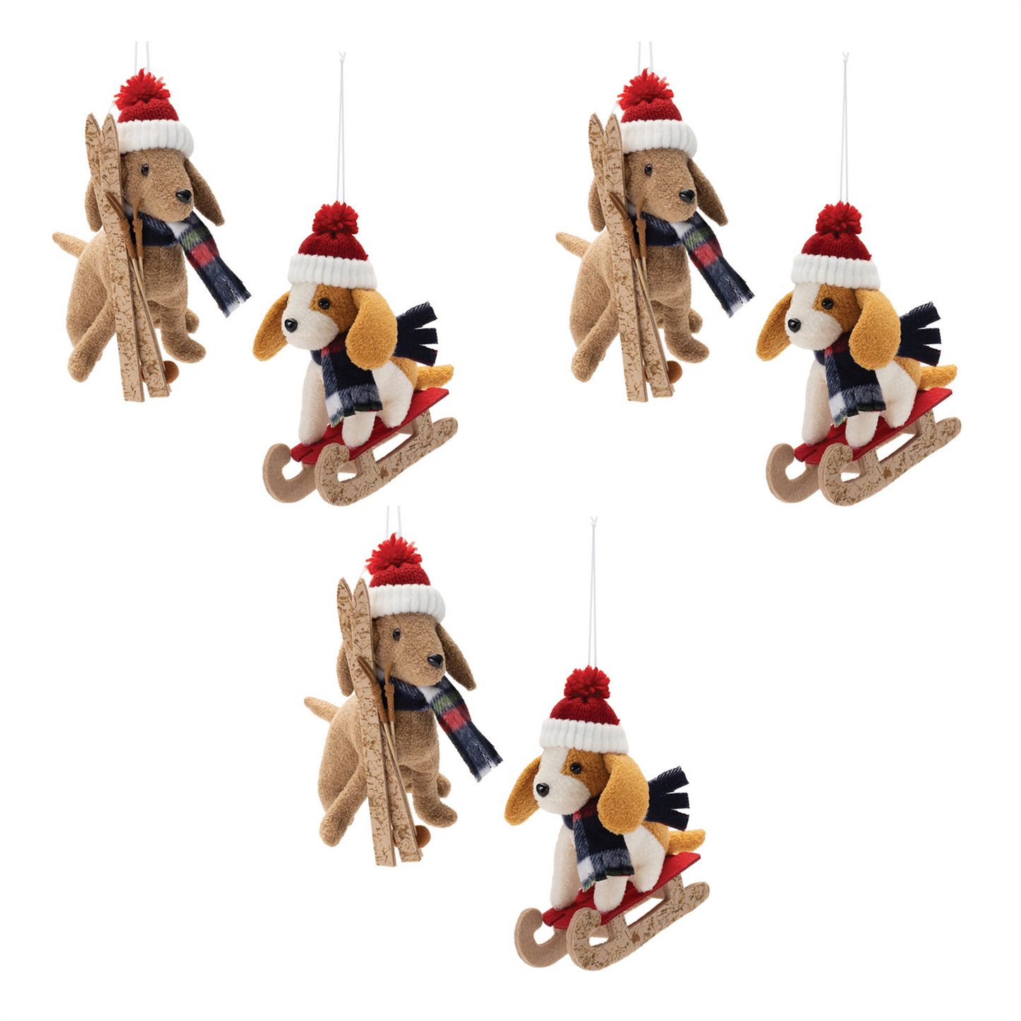 Plush Ski and Sled Dog Ornament (Set of 6) -Ship Only