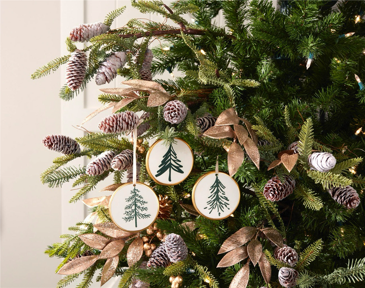 Ceramic Pine Tree Disc Ornament (Set of 12)
