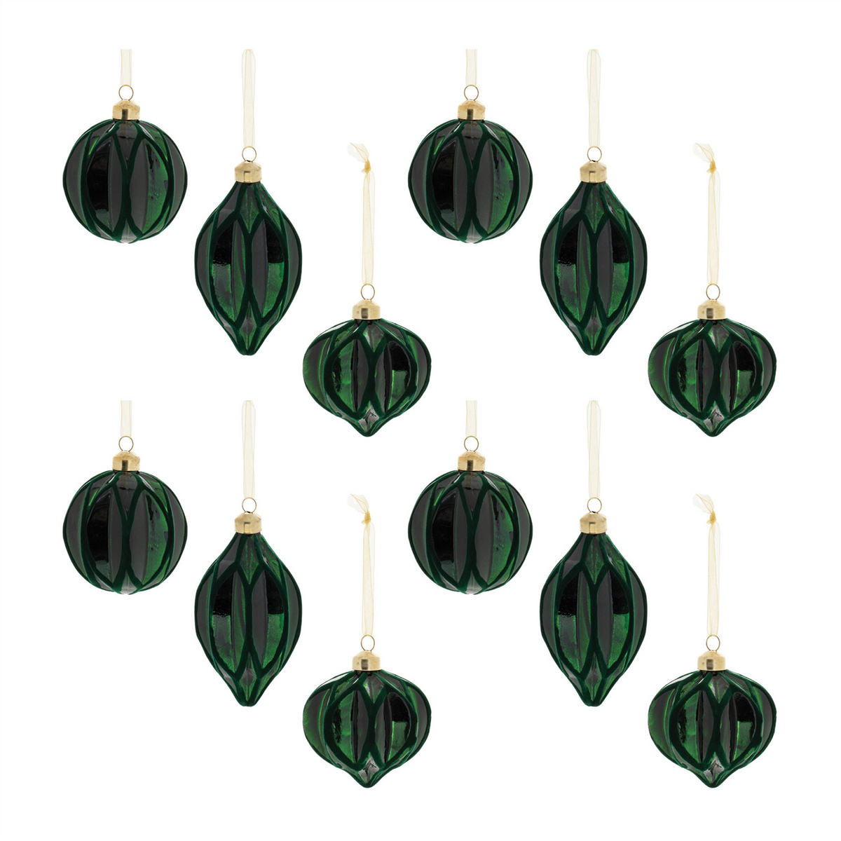 Ornament (Set of 12) 3"D, 3.5"H, 5"H Glass -Ship Only