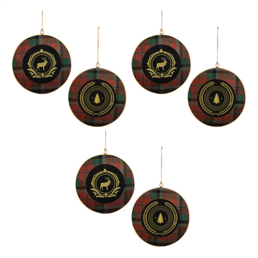 Plaid Disc Ornament (Set of 6) 6”H Iron -Ship Only