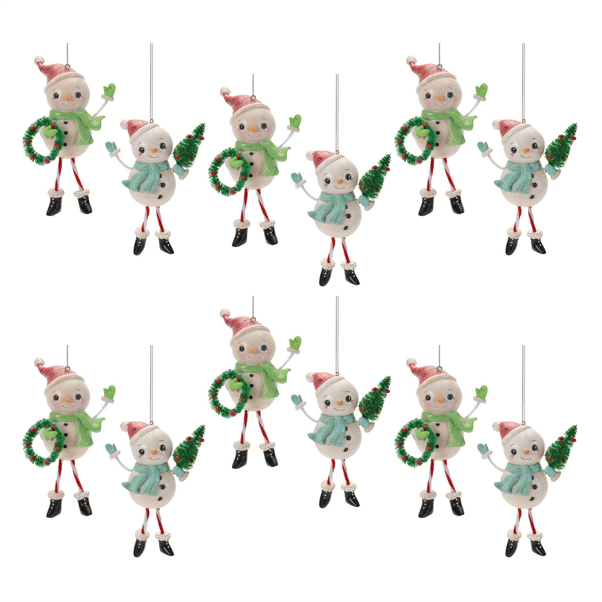 Snowman Ornament (Set of 12) 4”H Resin -Ship Only