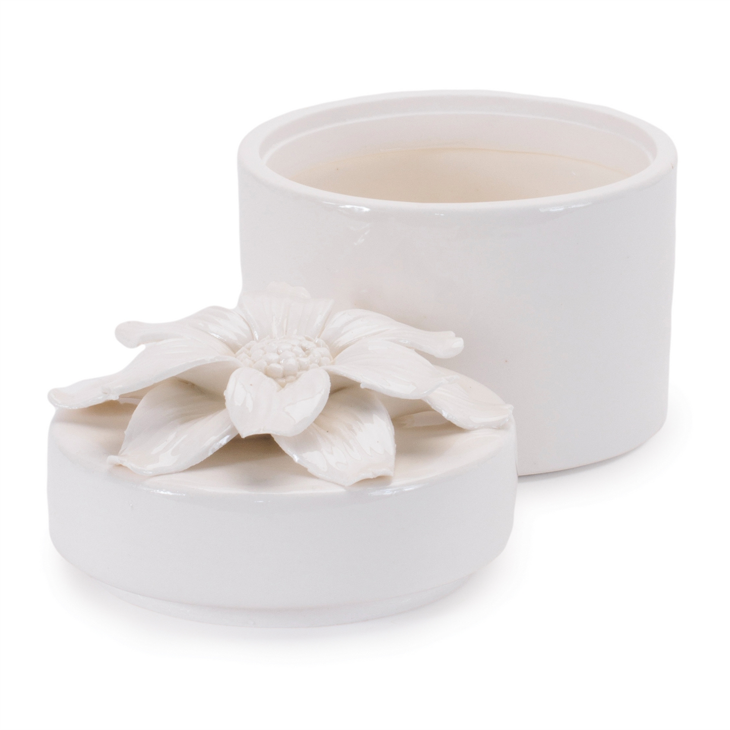 Stoneware Box with Floral Lid Accent (Set of 3)