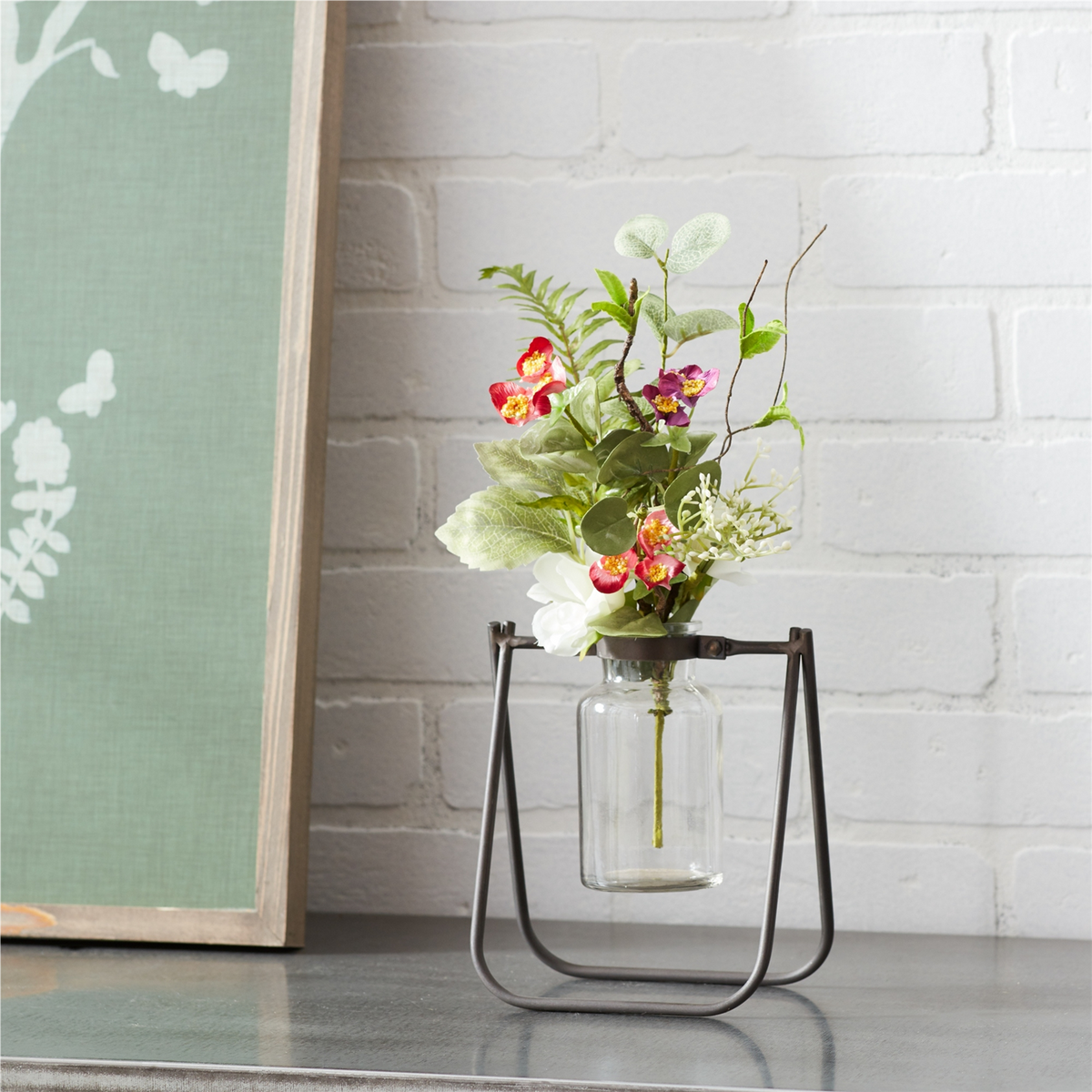 Hanging Glass Jar Vase with Metal Stand (Set of 2) -Ship Only