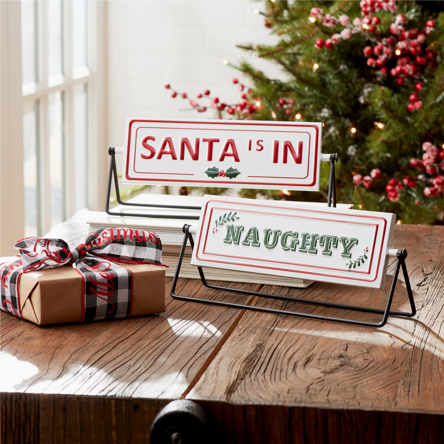 Reversible Christmas Sentiment Metal Table Sign (Set of 2) -Ship Only