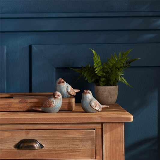 Rustic Blue Bird Figurine with Wood Grain Design (Set of 6) -Ship Only