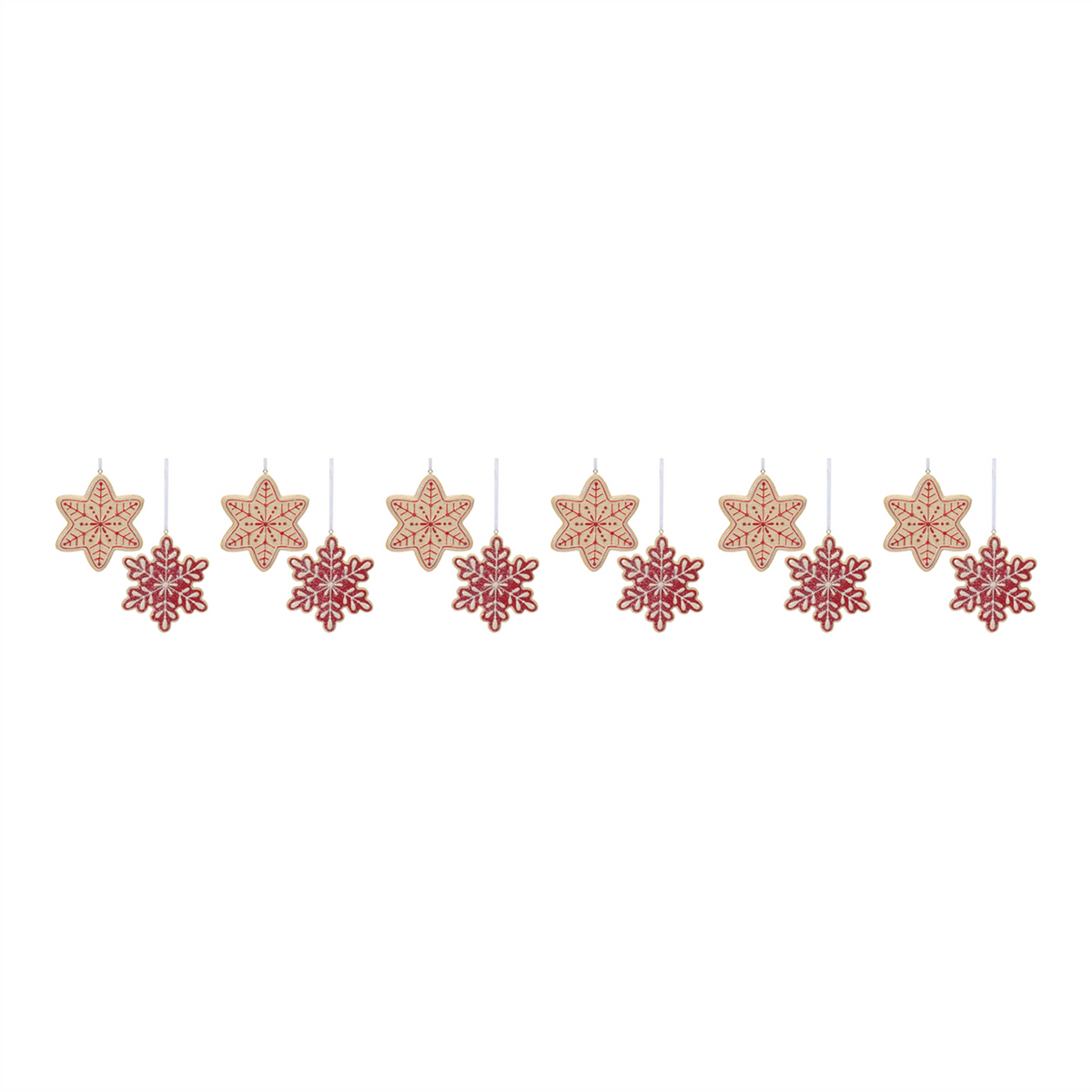 Gingerbread Snowflake Ornament (Set of 12) 4”H Resin -Ship Only