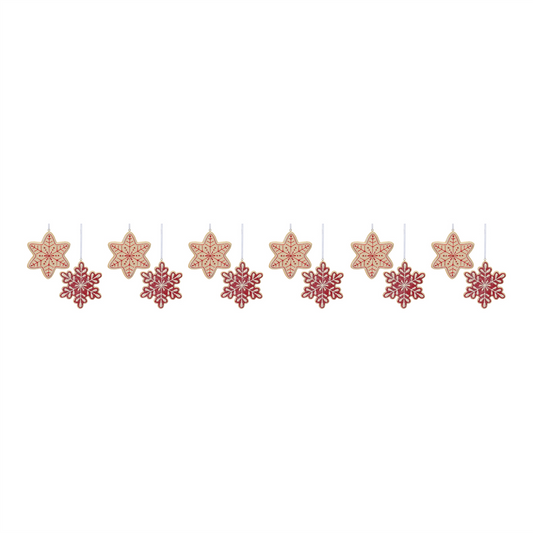 Gingerbread Snowflake Ornament (Set of 12) 4”H Resin -Ship Only