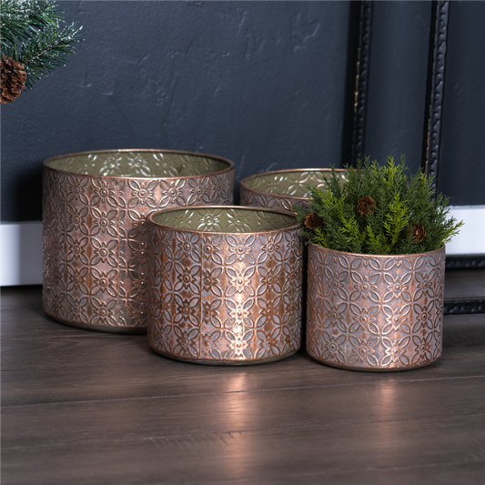 Ornate Geometric Metal Planter (Set of 4) -Ship Only