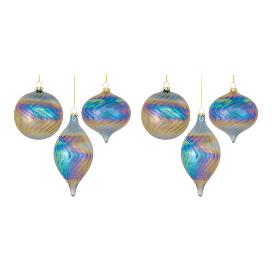 Ornament (Set of 6) 4.75"H, 4.75"H, 7"H Glass -Ship Only