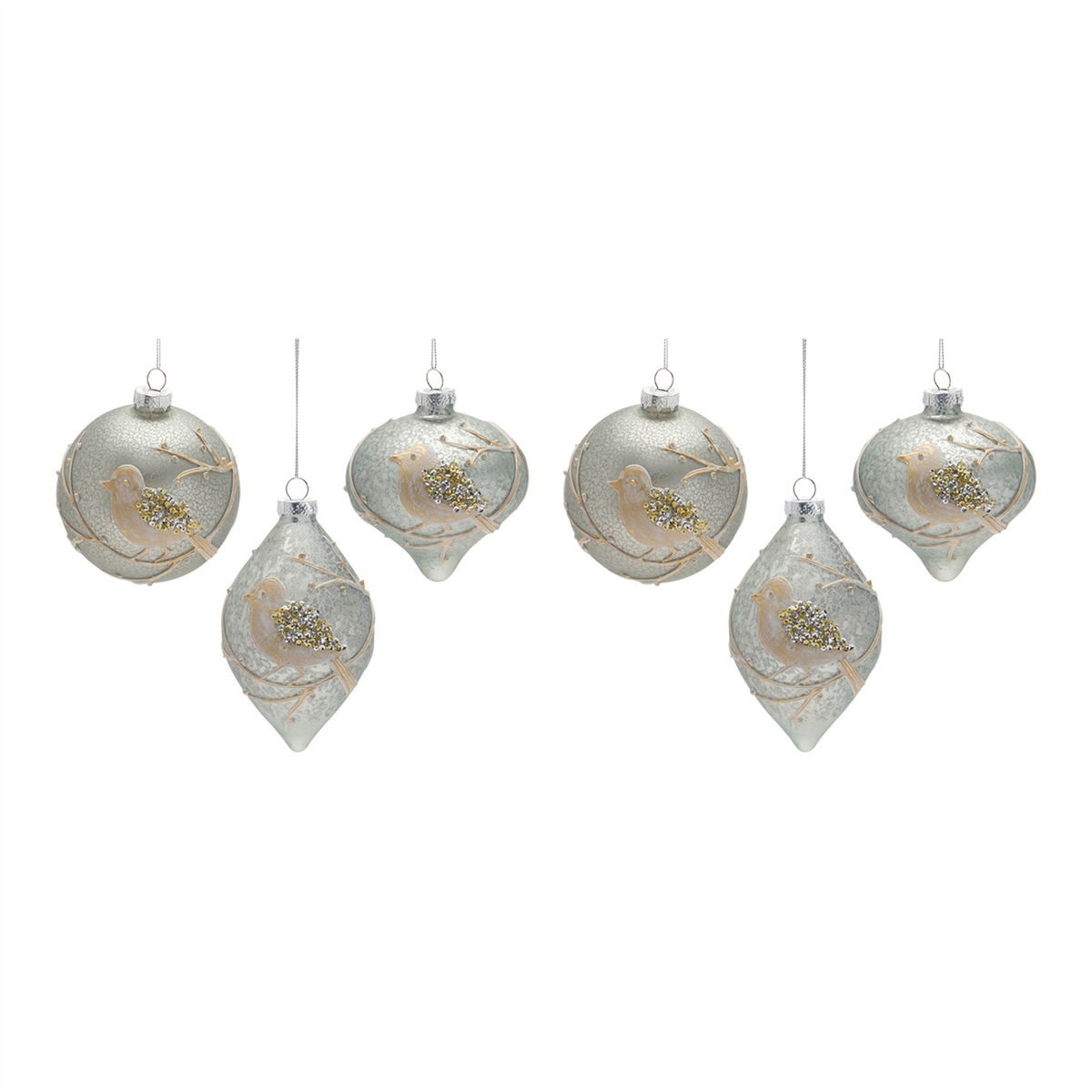 Ornament (Set of 6) 4.75"H, 4.75"H, 6"H Glass -Ship Only