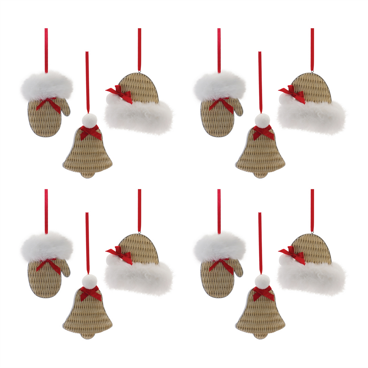 Cozy Mitten Hat and Bell Ornament (Set of 12) -Ship Only