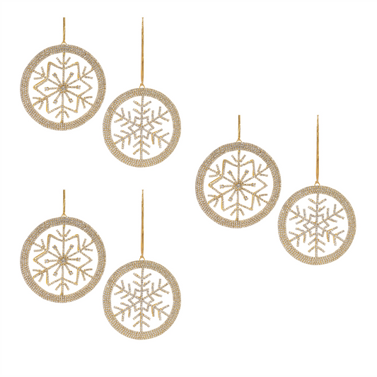 Snowflake Ornament (Set of 6) 4.5”H Iron/Glass Beads -Ship Only