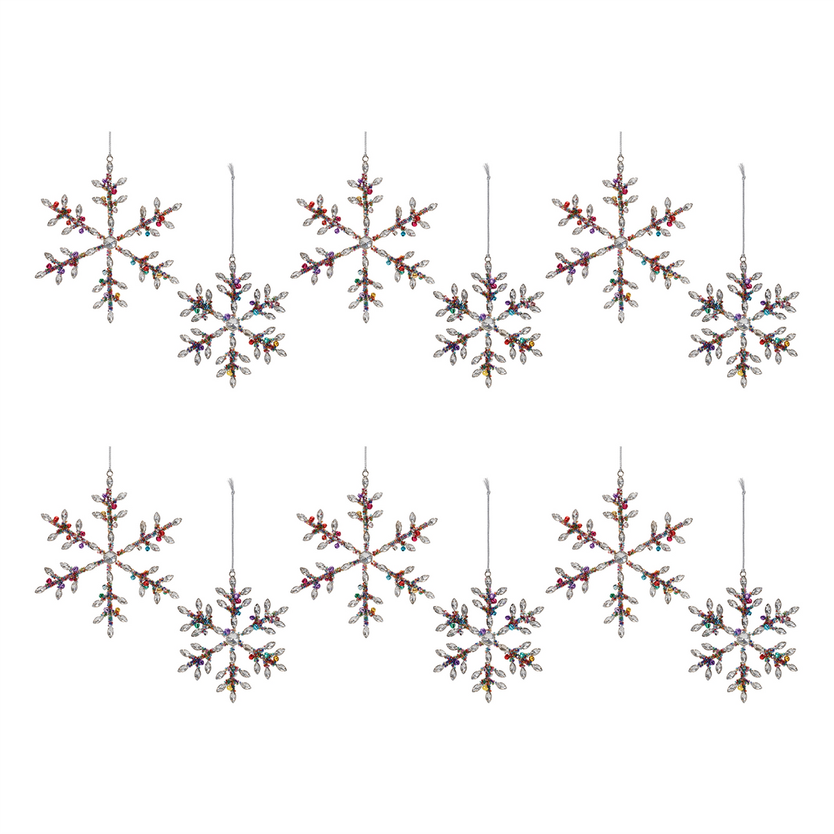 Jewel Snowflake Ornament (Set of 12) 6"H, 8"H Iron/Glass Beads -Ship Only