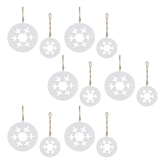 White Wood Snowflake Cut-Out Ornament (Set of 12) -Ship Only