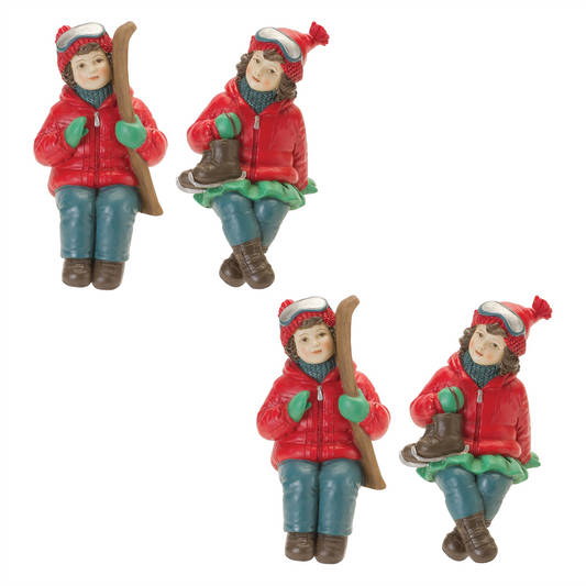 Kids w/Skis & Skates (Set of 4) 5”H Resin