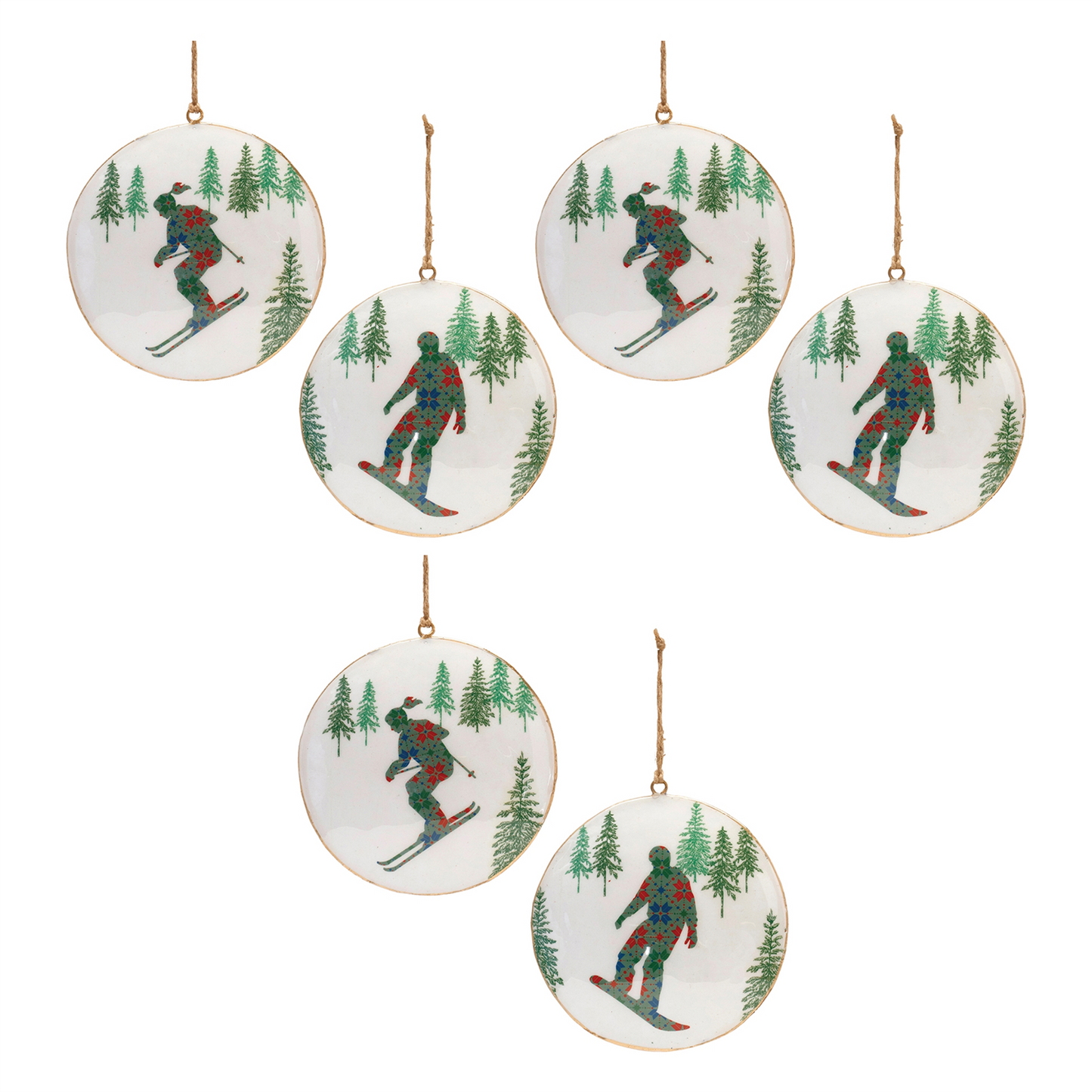 Metal Snowboard Forest Disc Ornament (Set of 6) -Ship Only