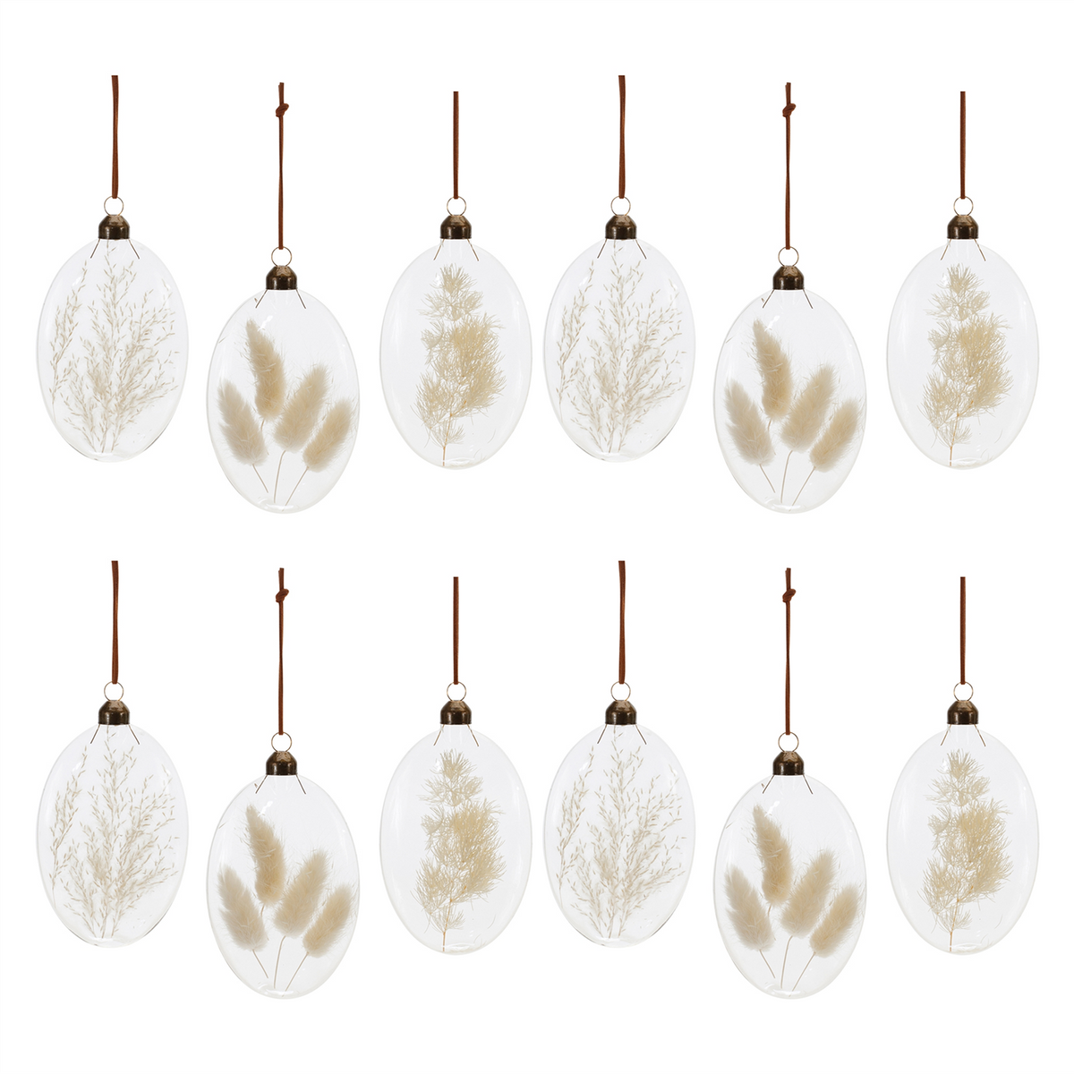 Natural Dried Floral Glass Ornament (Set of 12) -Ship Only