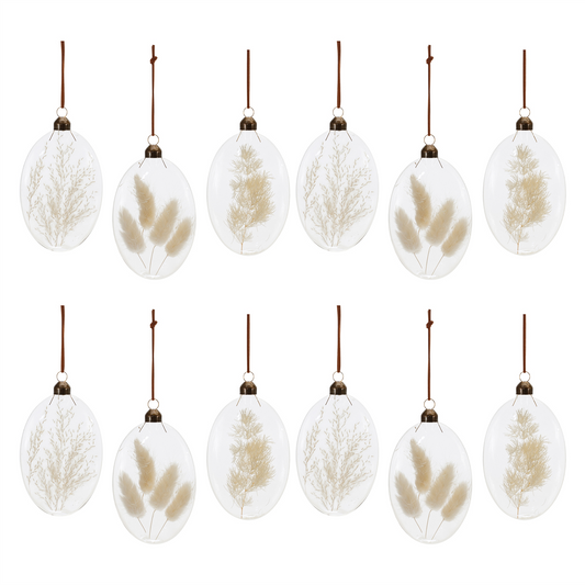 Natural Dried Floral Glass Ornament (Set of 12) -Ship Only