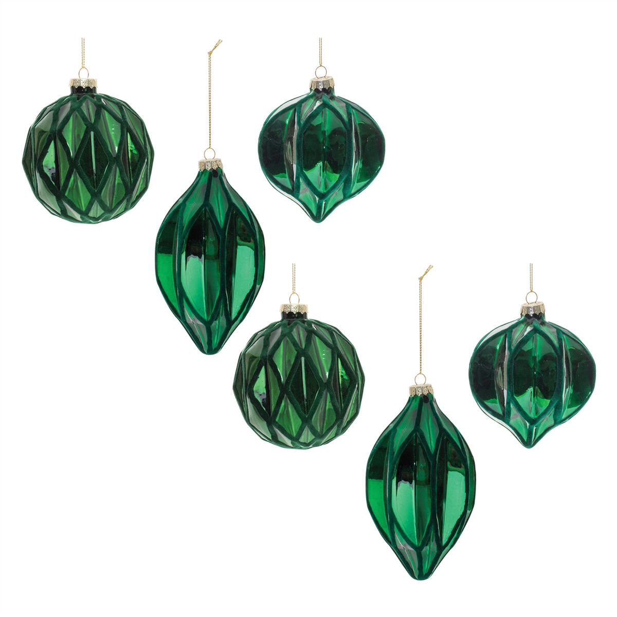 Green Textured Harlequin Glass Ornament (Set of 6) -Ship Only