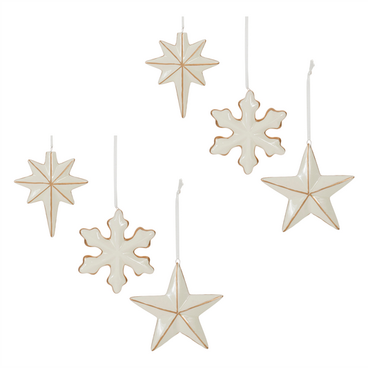 Ceramic Star and Snowflake Ornament (Set of 6) -Ship Only