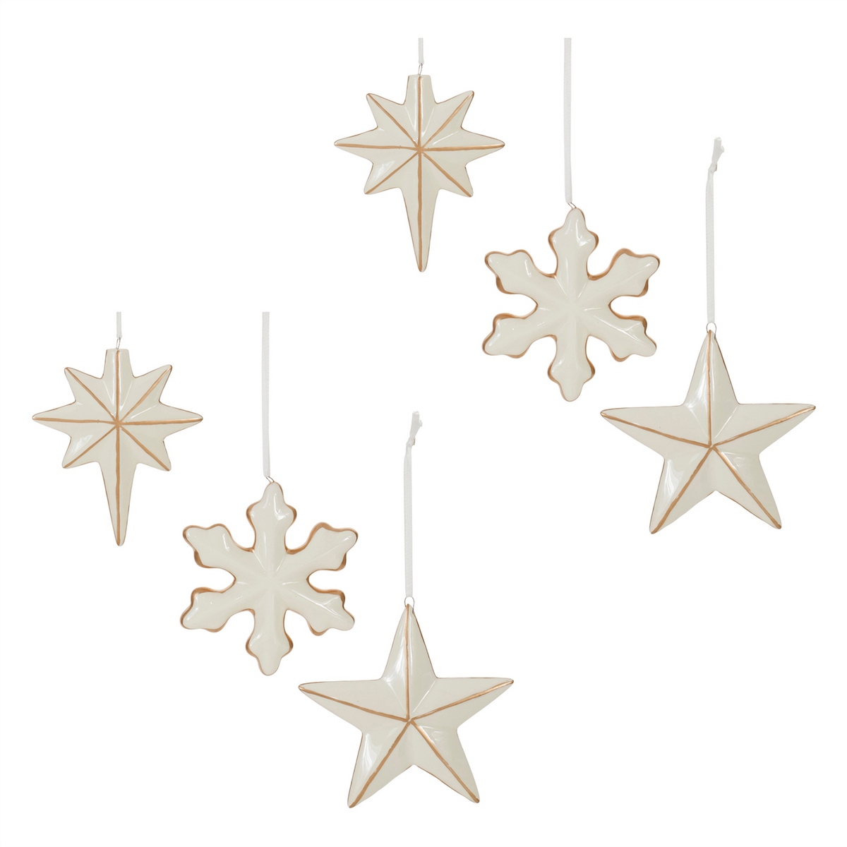 Ceramic Star and Snowflake Ornament (Set of 6) -Ship Only