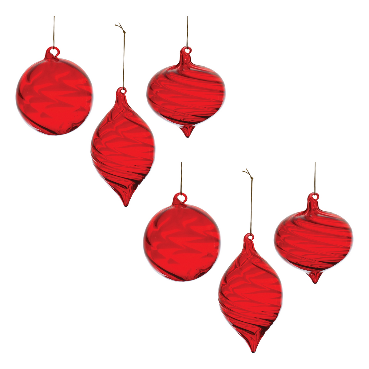 Red Swirl Glass Ornament (Set of 6) -Ship Only