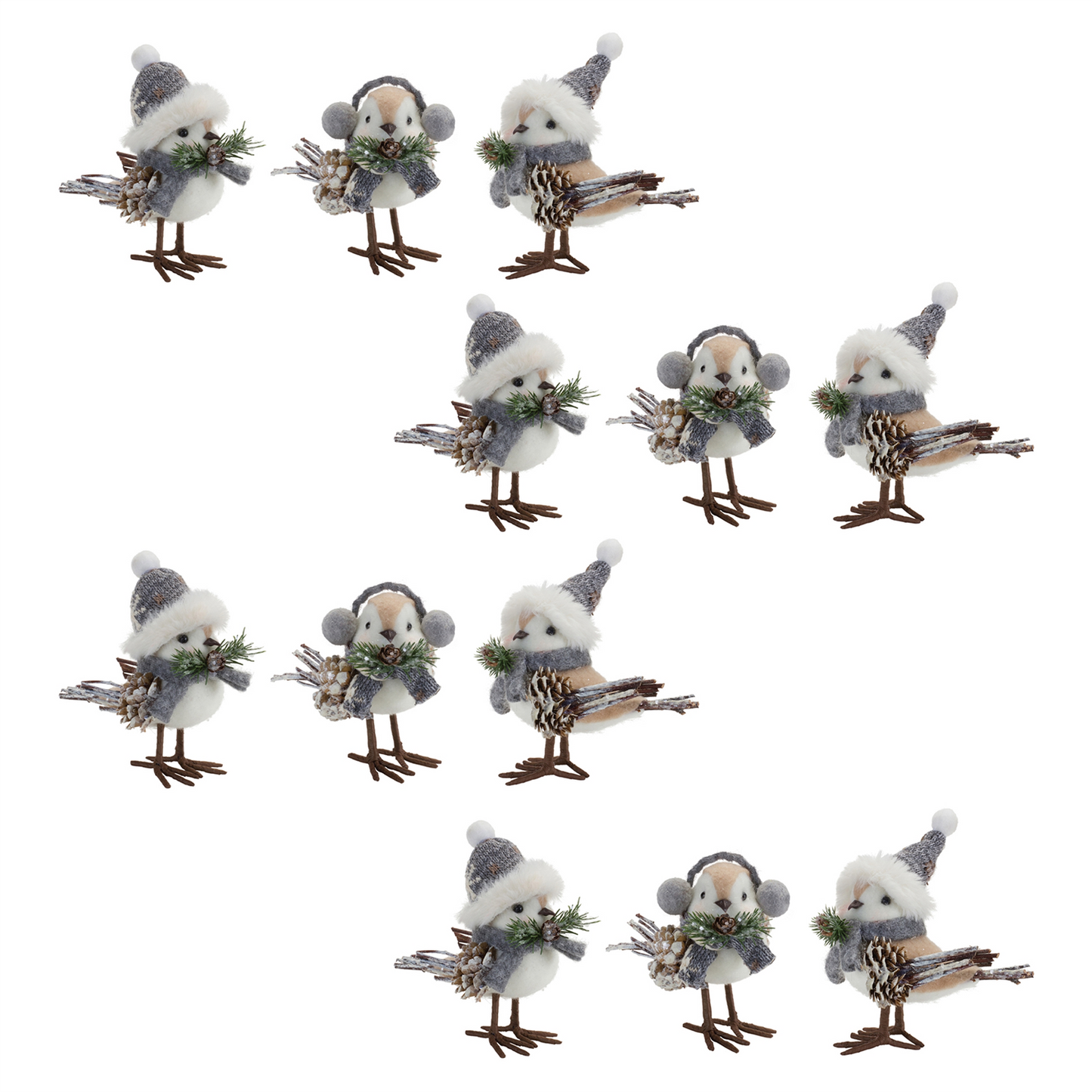 Winter Bird Shelf Sitter with Natural Accents (Set of 12) -Ship Only