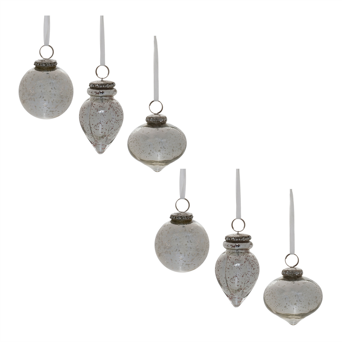 Grey Mercury Glass Ornament (Set of 6) -Ship Only