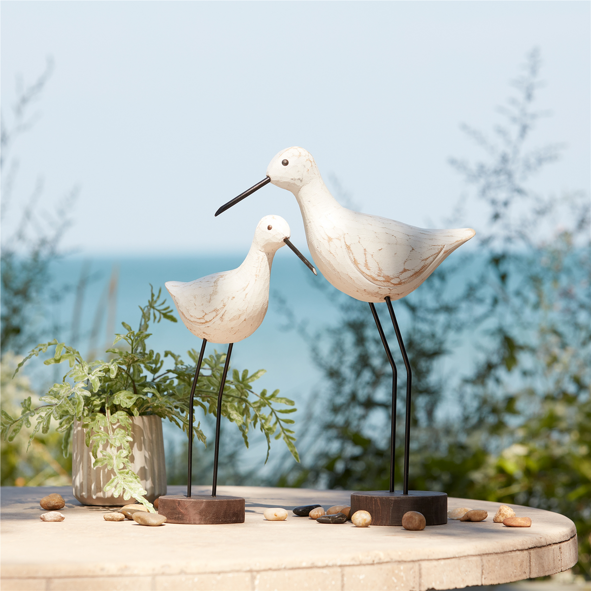 Carved Wood Sea Bird with Metal Stand (Set of 2) -Ship Only
