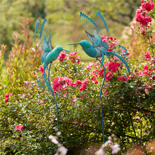 Iron Metal Hummingbird Garden Stake (Set of 2) -Ship Only