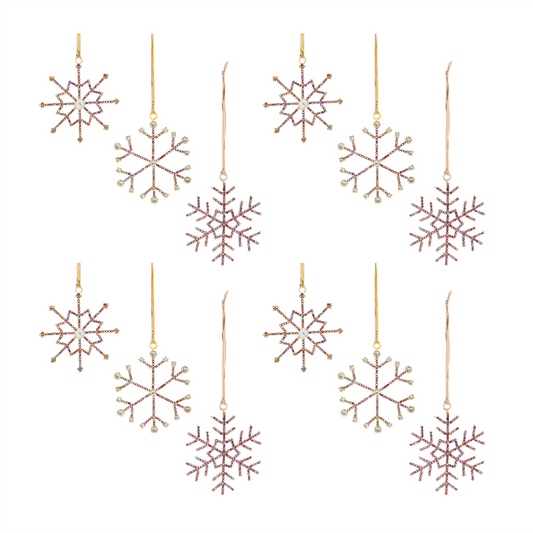 Snowflake Ornament (Set of 12) 3.5”H Iron/Glass Beads -Ship Only