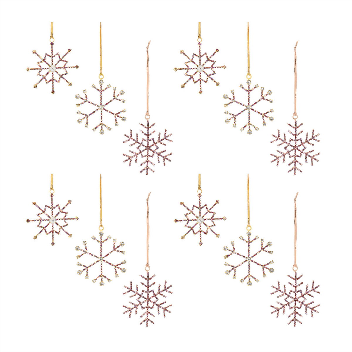 Snowflake Ornament (Set of 12) 3.5”H Iron/Glass Beads -Ship Only