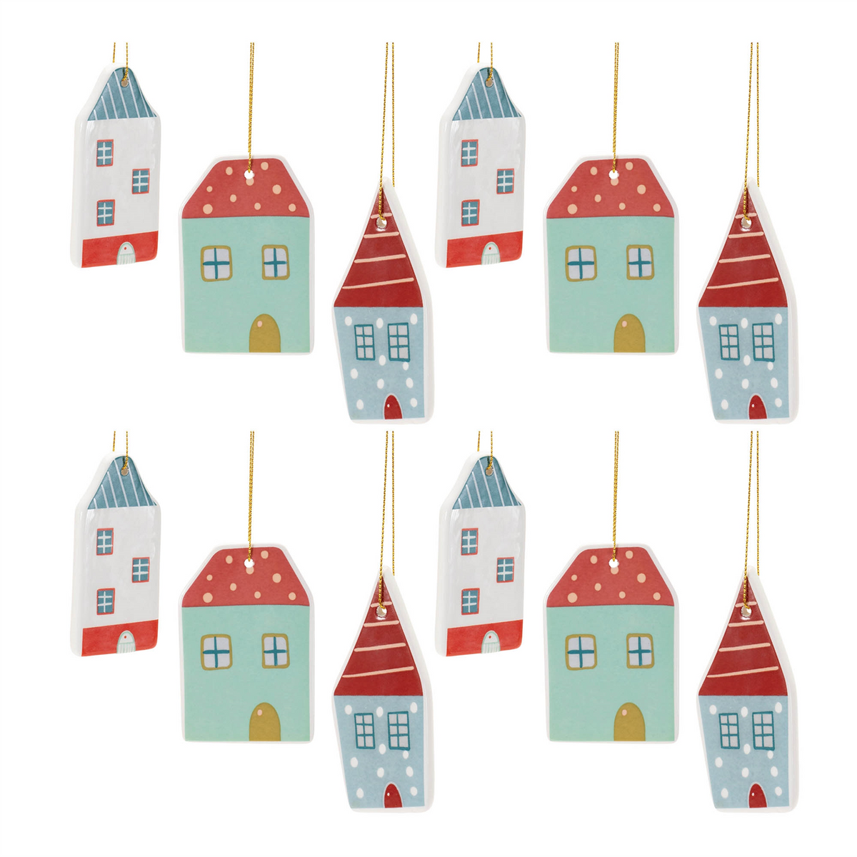 Ceramic Winter House Ornament (Set of 12)