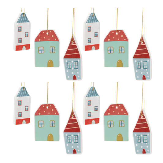 Ceramic Winter House Ornament (Set of 12) -Ship Only