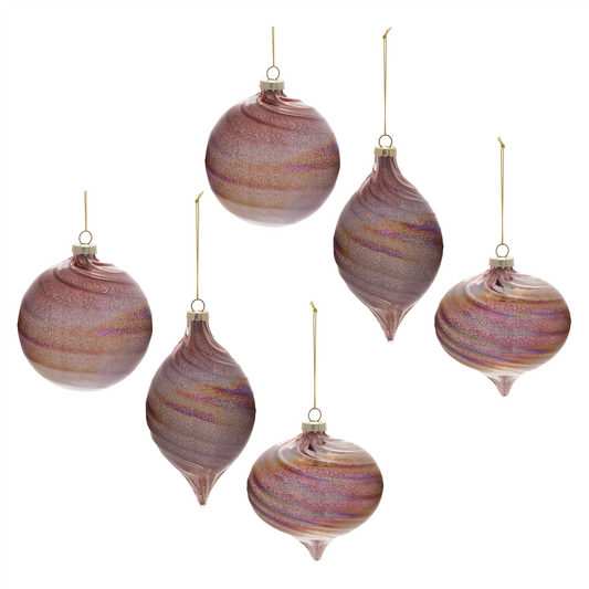 Ornament (Set of 6) 4"H, 4"D, 6"H Glass -Ship Only