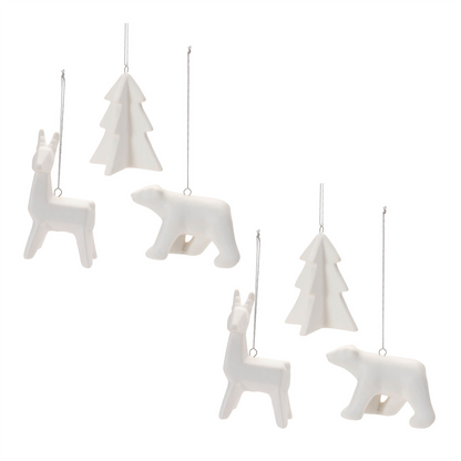 Deer/Bear/Tree Ornament (Set of 6) 2"H, 3.25"H, 3.5"H Ceramic