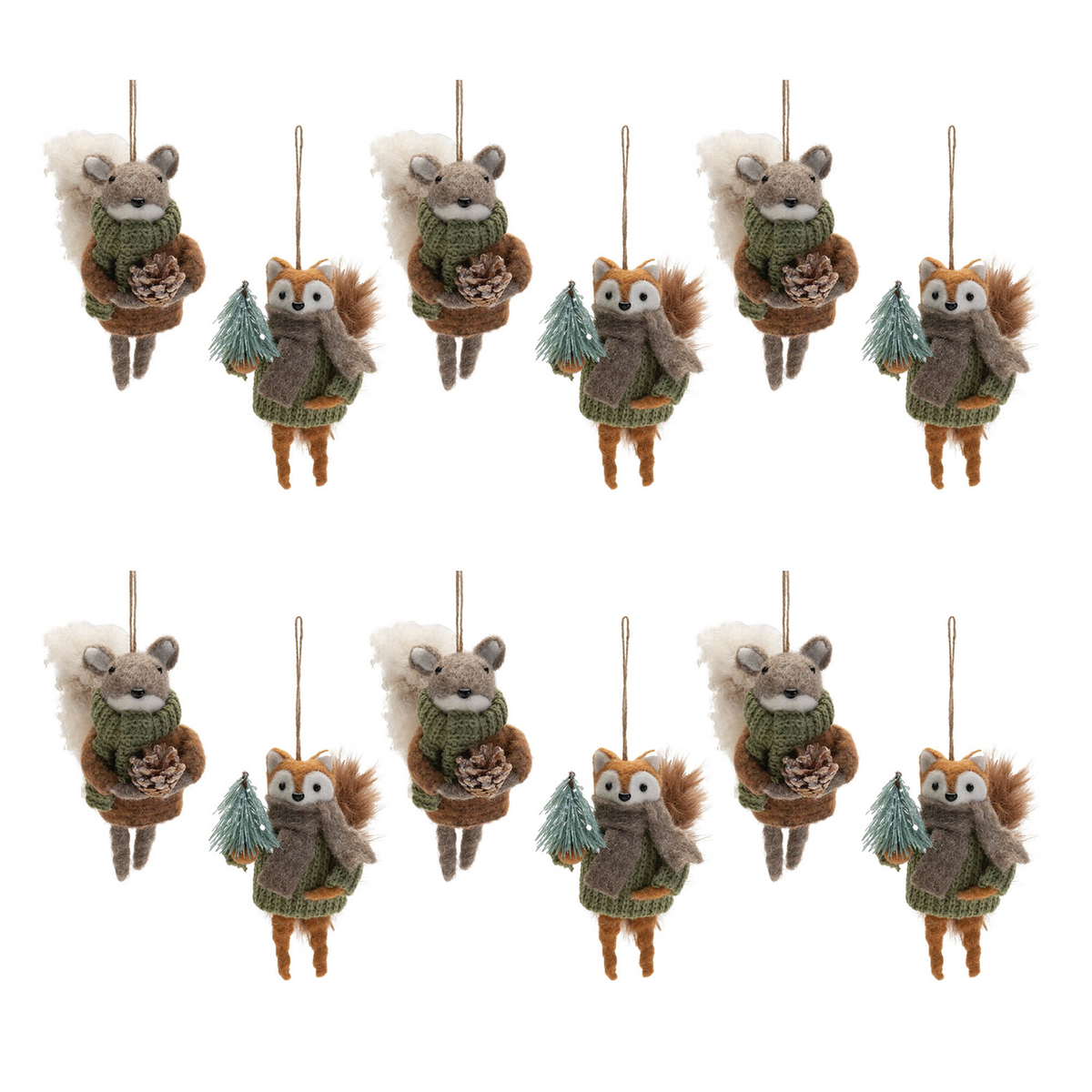 Felt Squirrel and Fox Ornament (Set of 12) -Ship Only
