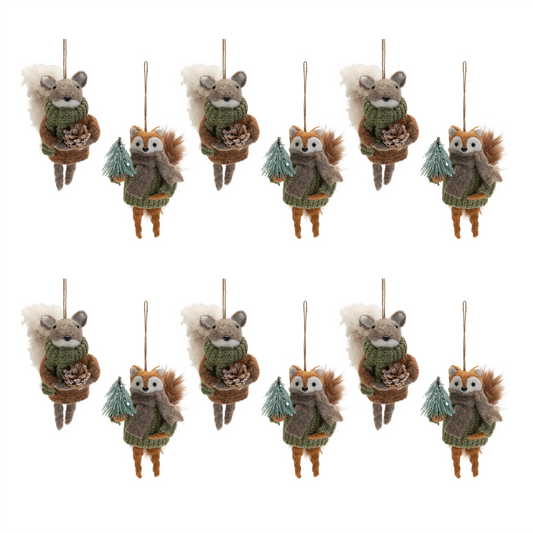Felt Squirrel and Fox Ornament (Set of 12) -Ship Only